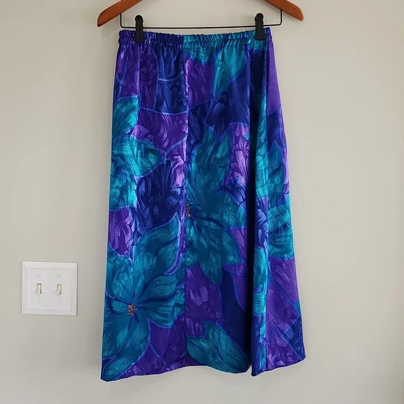 Vintage Purple & Teal Satin Skirt / Sweater Set sz 12 2pc floral print suit - Picture 7 of 7